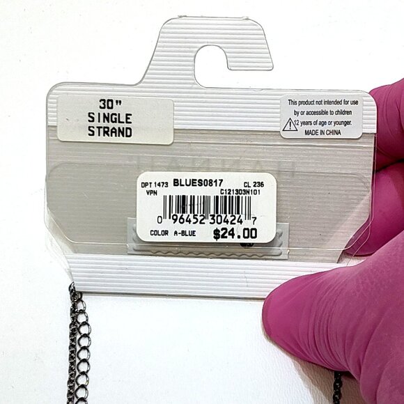 Hannah Accents 30" Single Strand Necklace Colorful Gemstone Pendant Black Tassel - Picture 6 of 6